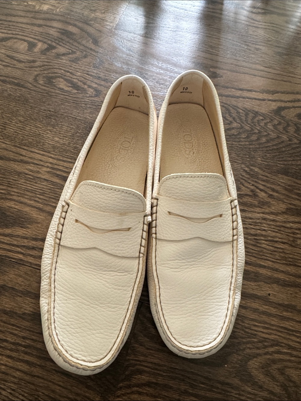 Tod's Off-White Pebbled Leather Penny Loafers